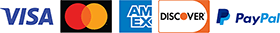 Visa, MasterCard, American Express, Discover, and PayPal Accepted